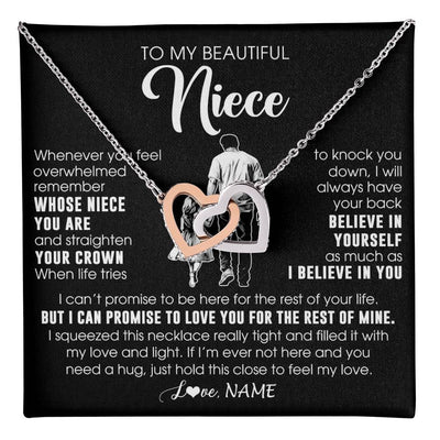 Interlocking Hearts Necklace Stainless Steel & Rose Gold Finish | 1 | Personalized To My Beautiful Niece Necklace From Uncle Believe In Yourself Niece Birthday Gifts Jewelry Graduation Christmas Customized Message Card | teecentury