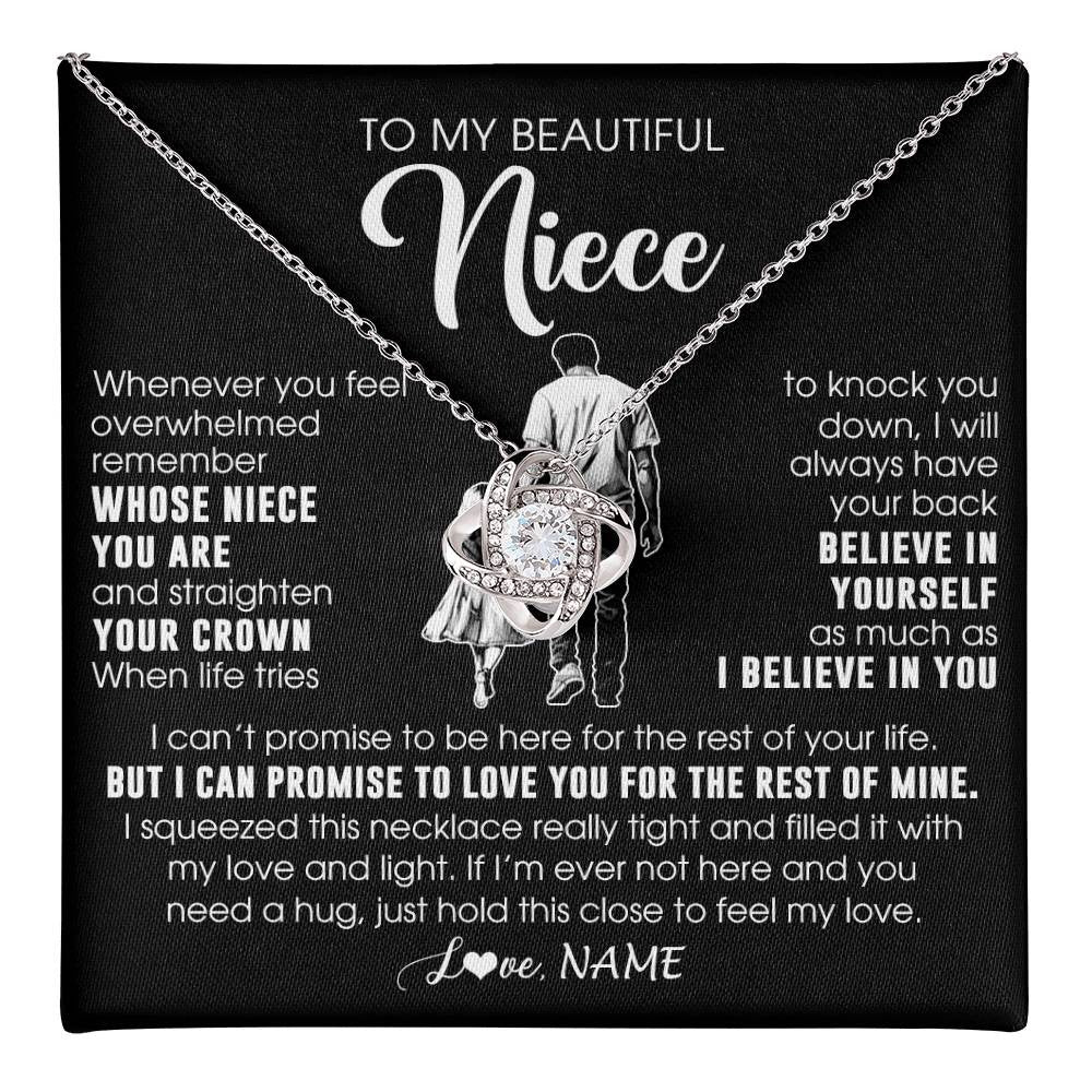 Love Knot Necklace 14K White Gold Finish | 1 | Personalized To My Beautiful Niece Necklace From Uncle Believe In Yourself Niece Birthday Gifts Jewelry Graduation Christmas Customized Message Card | teecentury