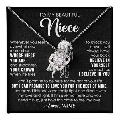 Love Knot Necklace 14K White Gold Finish | 1 | Personalized To My Beautiful Niece Necklace From Uncle Believe In Yourself Niece Birthday Gifts Jewelry Graduation Christmas Customized Message Card | teecentury