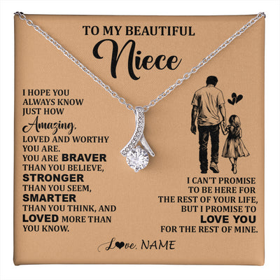 Alluring Beauty Necklace 14K White Gold Finish | 1 | Personalized To My Beautiful Niece Necklace From Uncle Promise To Love You Niece Birthday Valentines Day Graduation Christmas Customized Gift Box Message Card | teecentury