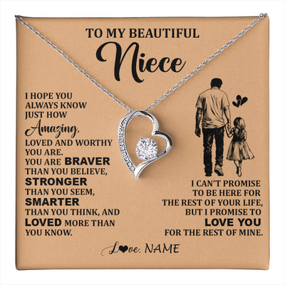 Forever Love Necklace 14K White Gold Finish | 1 | Personalized To My Beautiful Niece Necklace From Uncle Promise To Love You Niece Birthday Valentines Day Graduation Christmas Customized Gift Box Message Card | teecentury