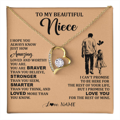 Forever Love Necklace 18K Yellow Gold Finish | 1 | Personalized To My Beautiful Niece Necklace From Uncle Promise To Love You Niece Birthday Valentines Day Graduation Christmas Customized Gift Box Message Card | teecentury