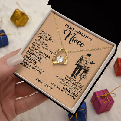 Forever Love Necklace 18K Yellow Gold Finish | 2 | Personalized To My Beautiful Niece Necklace From Uncle Promise To Love You Niece Birthday Valentines Day Graduation Christmas Customized Gift Box Message Card | teecentury