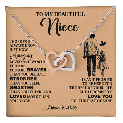 Interlocking Hearts Necklace Stainless Steel & Rose Gold Finish | 1 | Personalized To My Beautiful Niece Necklace From Uncle Promise To Love You Niece Birthday Valentines Day Graduation Christmas Customized Gift Box Message Card | teecentury