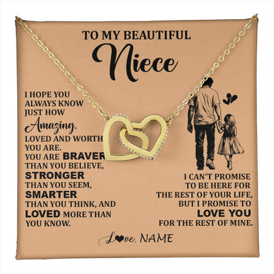 Interlocking Hearts Necklace 18K Yellow Gold Finish | 1 | Personalized To My Beautiful Niece Necklace From Uncle Promise To Love You Niece Birthday Valentines Day Graduation Christmas Customized Gift Box Message Card | teecentury