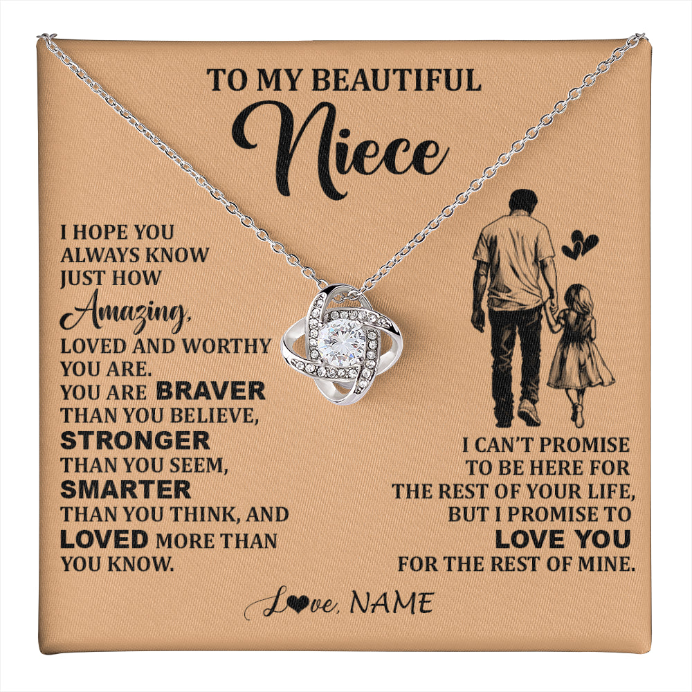 Love Knot Necklace 14K White Gold Finish | 1 | Personalized To My Beautiful Niece Necklace From Uncle Promise To Love You Niece Birthday Valentines Day Graduation Christmas Customized Gift Box Message Card | teecentury