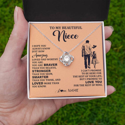 Love Knot Necklace 14K White Gold Finish | 2 | Personalized To My Beautiful Niece Necklace From Uncle Promise To Love You Niece Birthday Valentines Day Graduation Christmas Customized Gift Box Message Card | teecentury
