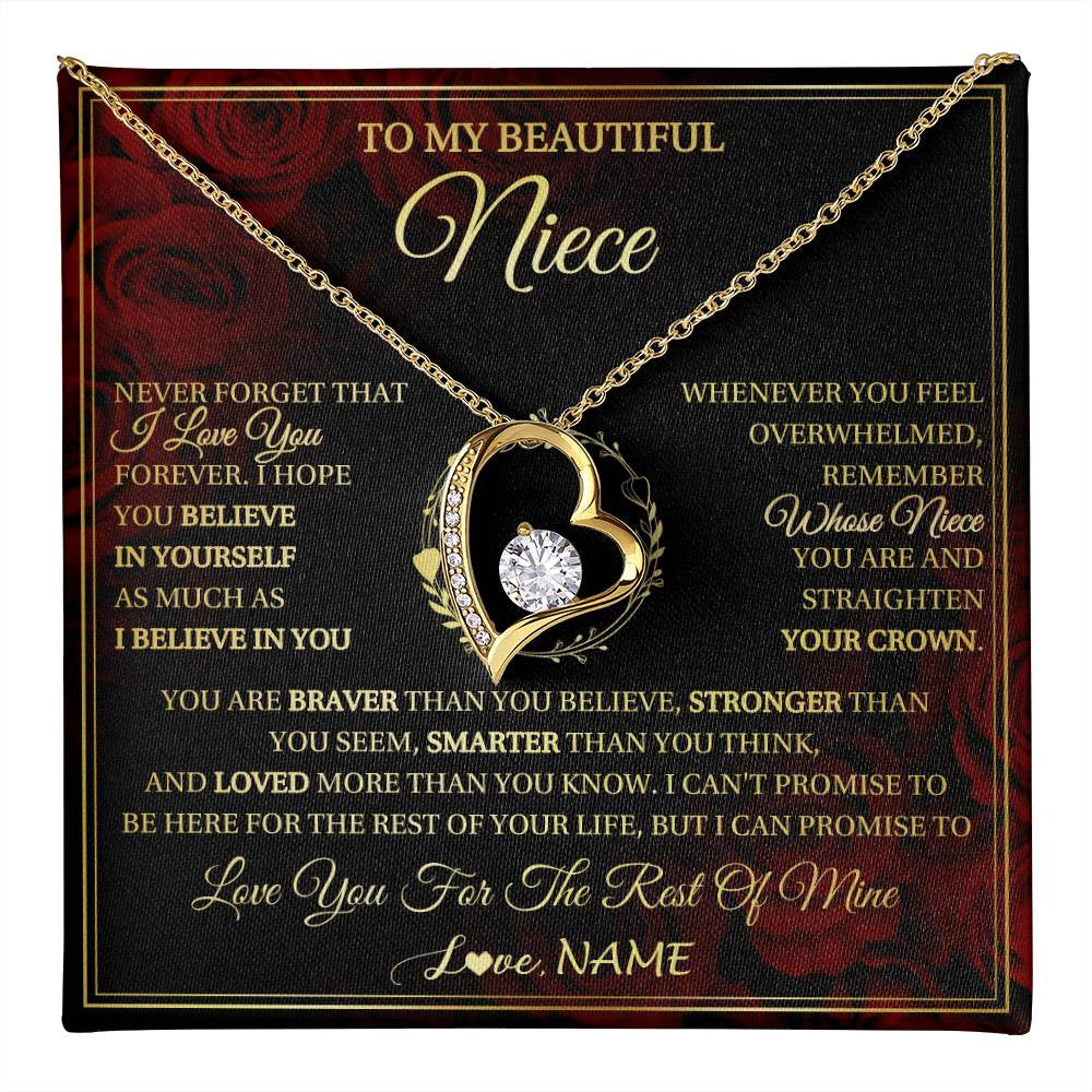 Forever Love Necklace 18K Yellow Gold Finish | 1 | Personalized To My Beautiful Niece Necklace Gift From Aunt Uncle I Love You Niece Birthday Jewelry Gifts Graduation Christmas Customized Gift Box Message Card | teecentury