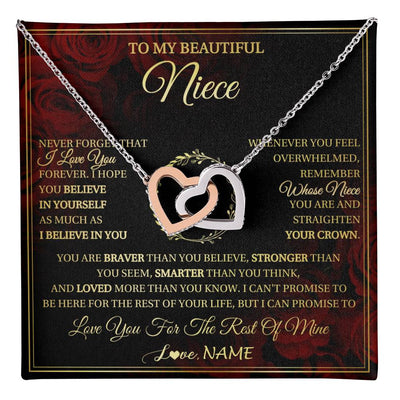 Interlocking Hearts Necklace Stainless Steel & Rose Gold Finish | 1 | Personalized To My Beautiful Niece Necklace Gift From Aunt Uncle I Love You Niece Birthday Jewelry Gifts Graduation Christmas Customized Gift Box Message Card | teecentury
