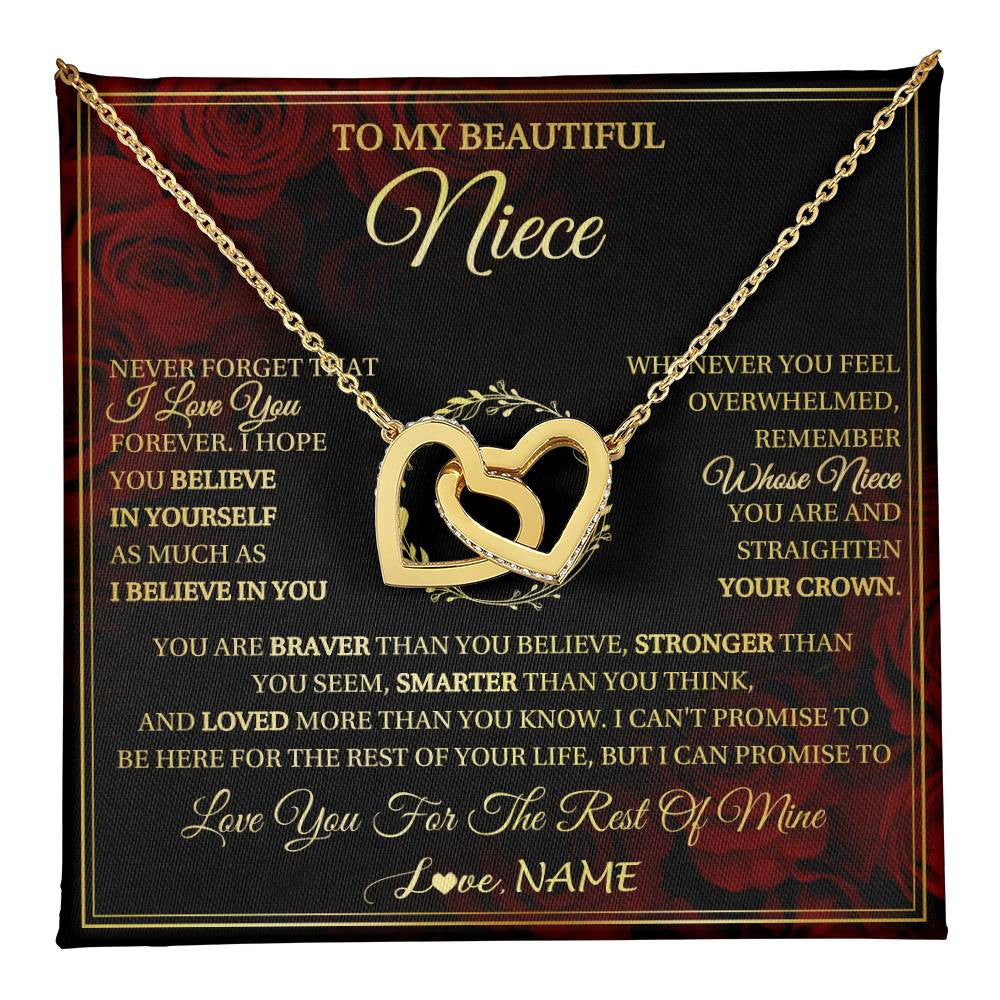 Interlocking Hearts Necklace 18K Yellow Gold Finish | 1 | Personalized To My Beautiful Niece Necklace Gift From Aunt Uncle I Love You Niece Birthday Jewelry Gifts Graduation Christmas Customized Gift Box Message Card | teecentury