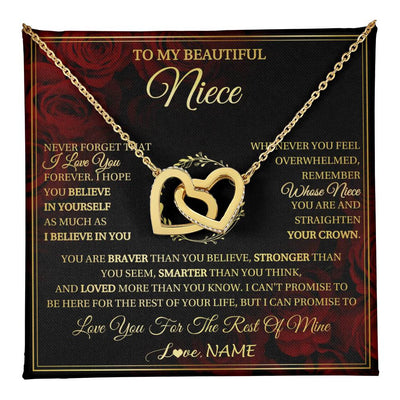 Interlocking Hearts Necklace 18K Yellow Gold Finish | 1 | Personalized To My Beautiful Niece Necklace Gift From Aunt Uncle I Love You Niece Birthday Jewelry Gifts Graduation Christmas Customized Gift Box Message Card | teecentury