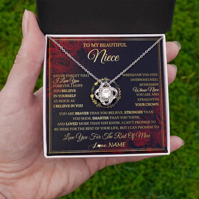 Love Knot Necklace 14K White Gold Finish | 2 | Personalized To My Beautiful Niece Necklace Gift From Aunt Uncle I Love You Niece Birthday Jewelry Gifts Graduation Christmas Customized Gift Box Message Card | teecentury
