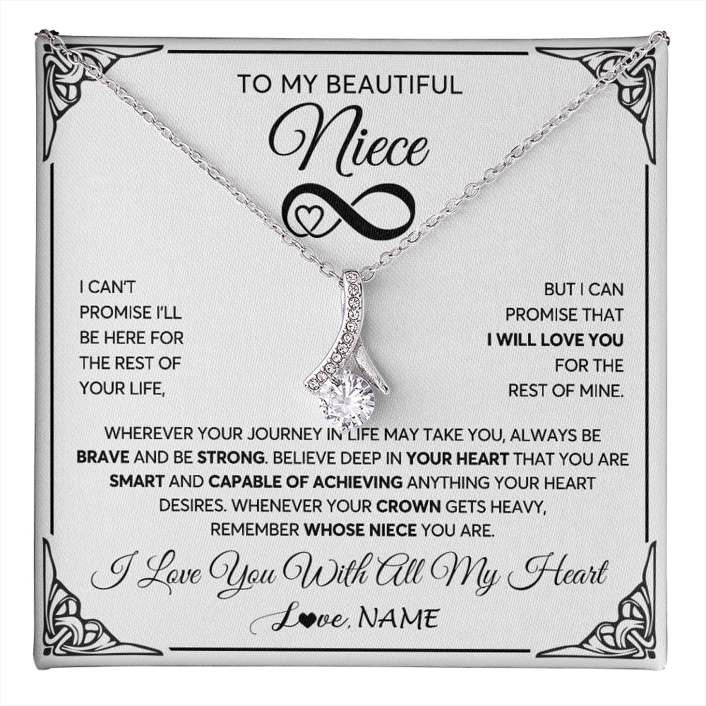 Alluring Beauty Necklace 14K White Gold Finish | 1 | Personalized To My Beautiful Niece Necklace Women Girls From Aunt Uncle Love You Niece Birthday Gifts Jewelry Christmas Customized Gift Box Message Card | teecentury