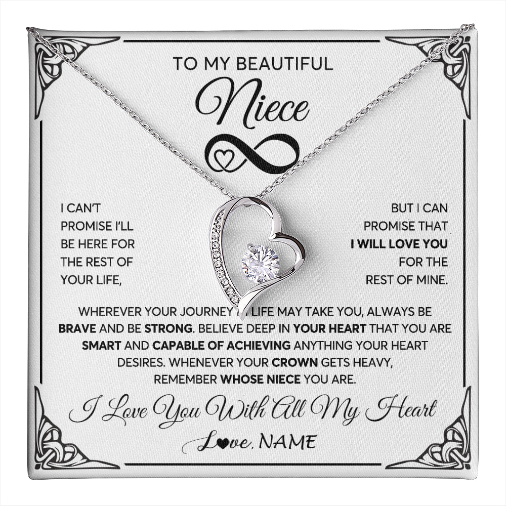 Forever Love Necklace 14K White Gold Finish | 1 | Personalized To My Beautiful Niece Necklace Women Girls From Aunt Uncle Love You Niece Birthday Gifts Jewelry Christmas Customized Gift Box Message Card | teecentury