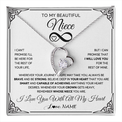 Forever Love Necklace 14K White Gold Finish | 1 | Personalized To My Beautiful Niece Necklace Women Girls From Aunt Uncle Love You Niece Birthday Gifts Jewelry Christmas Customized Gift Box Message Card | teecentury