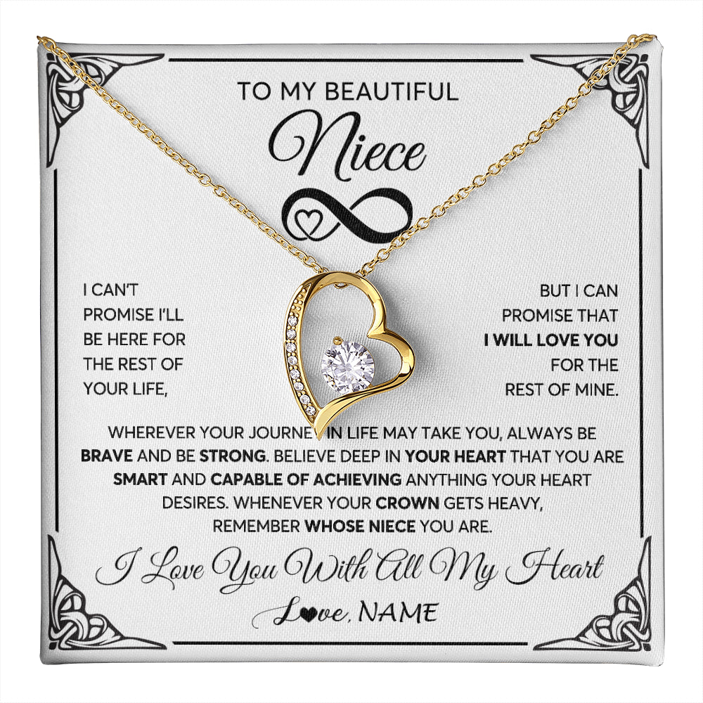 Forever Love Necklace 18K Yellow Gold Finish | 1 | Personalized To My Beautiful Niece Necklace Women Girls From Aunt Uncle Love You Niece Birthday Gifts Jewelry Christmas Customized Gift Box Message Card | teecentury