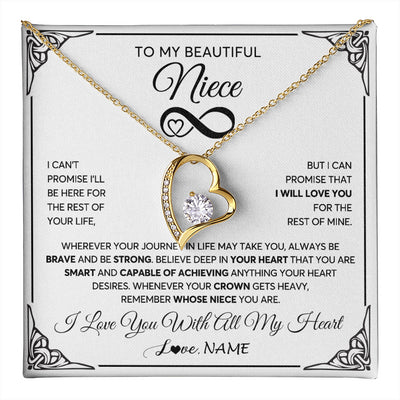 Forever Love Necklace 18K Yellow Gold Finish | 1 | Personalized To My Beautiful Niece Necklace Women Girls From Aunt Uncle Love You Niece Birthday Gifts Jewelry Christmas Customized Gift Box Message Card | teecentury