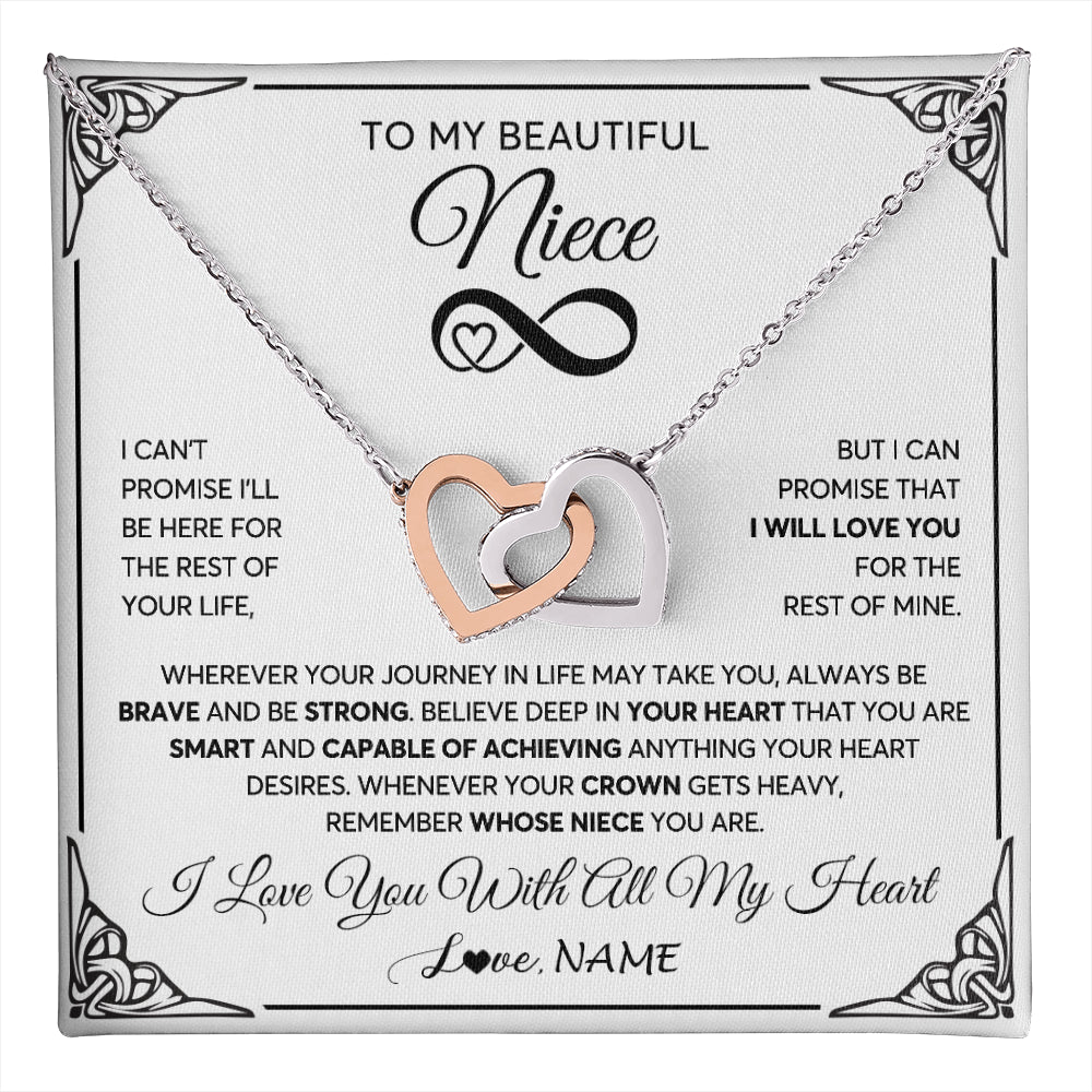 Interlocking Hearts Necklace Stainless Steel & Rose Gold Finish | 1 | Personalized To My Beautiful Niece Necklace Women Girls From Aunt Uncle Love You Niece Birthday Gifts Jewelry Christmas Customized Gift Box Message Card | teecentury
