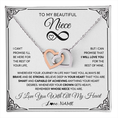 Interlocking Hearts Necklace Stainless Steel & Rose Gold Finish | 1 | Personalized To My Beautiful Niece Necklace Women Girls From Aunt Uncle Love You Niece Birthday Gifts Jewelry Christmas Customized Gift Box Message Card | teecentury