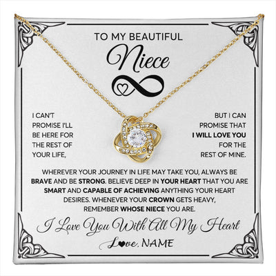 Love Knot Necklace 18K Yellow Gold Finish | 1 | Personalized To My Beautiful Niece Necklace Women Girls From Aunt Uncle Love You Niece Birthday Gifts Jewelry Christmas Customized Gift Box Message Card | teecentury