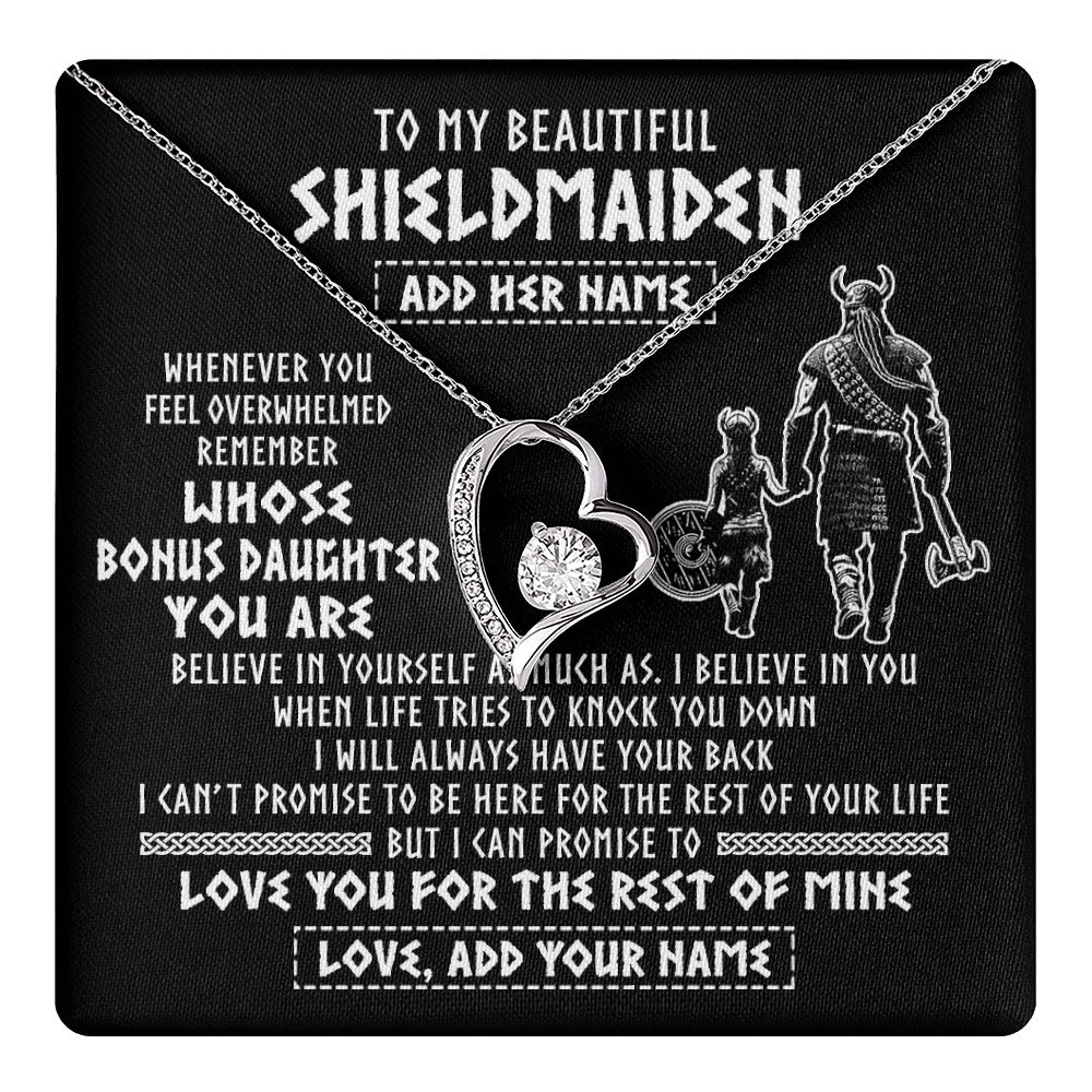 Forever Love Necklace 14K White Gold Finish | 1 | Personalized To My Beautiful Shieldmaiden Viking Necklace Whenever You Feel Overwhelmed Bonus Daughter Birthday Gifts Christmas Custom Gift Box Message Card | teecentury.myshopify