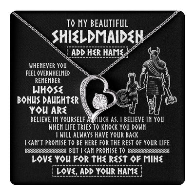 Forever Love Necklace 14K White Gold Finish | 1 | Personalized To My Beautiful Shieldmaiden Viking Necklace Whenever You Feel Overwhelmed Bonus Daughter Birthday Gifts Christmas Custom Gift Box Message Card | teecentury.myshopify