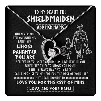 Forever Love Necklace 14K White Gold Finish | 1 | Personalized To My Beautiful Shieldmaiden Viking Necklace Whenever You Feel Overwhelmed Daughter Birthday Gifts Christmas Customized Gift Box Message Card | teecentury.myshopify