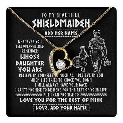 Forever Love Necklace 18K Yellow Gold Finish | 1 | Personalized To My Beautiful Shieldmaiden Viking Necklace Whenever You Feel Overwhelmed Daughter Birthday Gifts Christmas Customized Gift Box Message Card | teecentury.myshopify