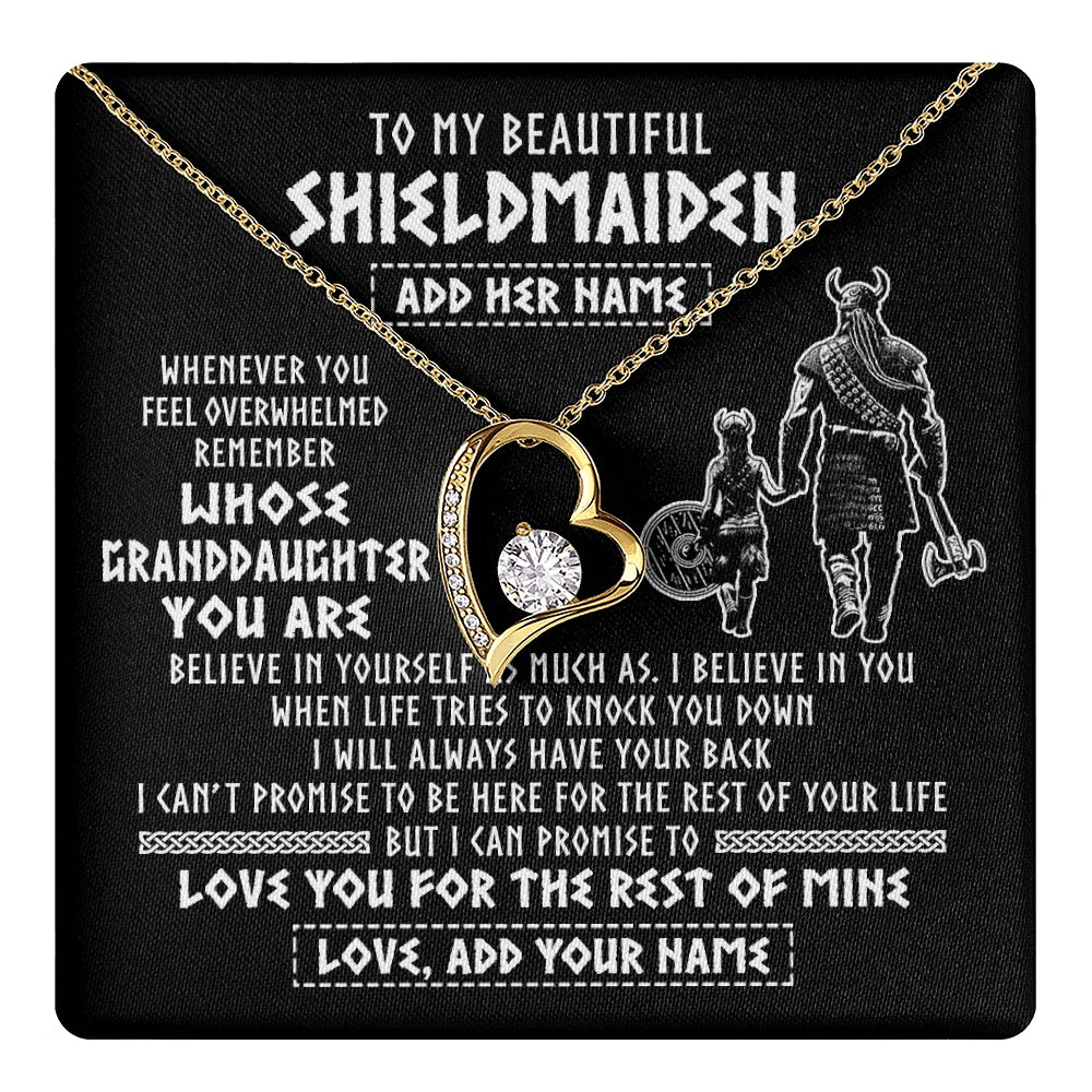 Forever Love Necklace 18K Yellow Gold Finish | 1 | Personalized To My Beautiful Shieldmaiden Viking Necklace Whenever You Feel Overwhelmed Granddaughter Birthday Gifts Christmas Custom Gift Box Message Card | teecentury.myshopify