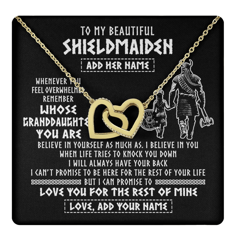 Interlocking Hearts Necklace 18K Yellow Gold Finish | 1 | Personalized To My Beautiful Shieldmaiden Viking Necklace Whenever You Feel Overwhelmed Granddaughter Birthday Gifts Christmas Custom Gift Box Message Card | teecentury.myshopify