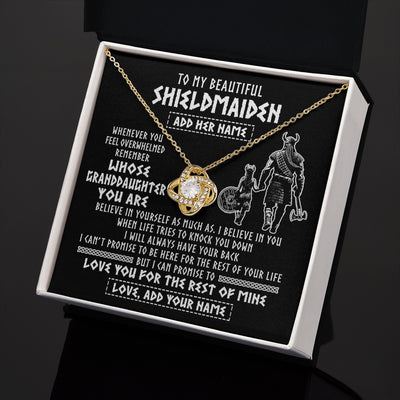 Love Knot Necklace 18K Yellow Gold Finish | 2 | Personalized To My Beautiful Shieldmaiden Viking Necklace Whenever You Feel Overwhelmed Granddaughter Birthday Gifts Christmas Custom Gift Box Message Card | teecentury.myshopify