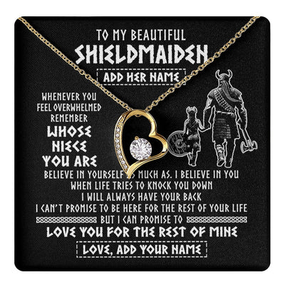 Forever Love Necklace 18K Yellow Gold Finish | 1 | Personalized To My Beautiful Shieldmaiden Viking Necklace Whenever You Feel Overwhelmed Niece Birthday Gifts Christmas Customized Gift Box Message Card | teecentury.myshopify