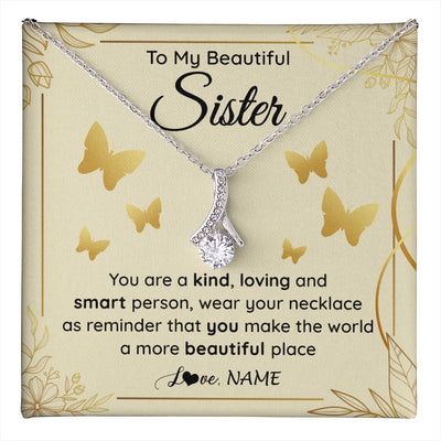 Alluring Beauty Necklace 14K White Gold Finish | 1 | Personalized To My Beautiful Sister Necklace From Brother You Are A Kind Loving Sister Birthday Gifts Jewelry Christmas Customized Gift Box Message Card | teecentury