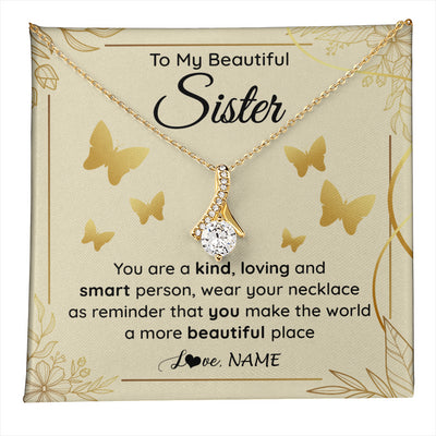 Alluring Beauty Necklace 18K Yellow Gold Finish | 1 | Personalized To My Beautiful Sister Necklace From Brother You Are A Kind Loving Sister Birthday Gifts Jewelry Christmas Customized Gift Box Message Card | teecentury