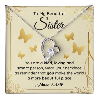 Forever Love Necklace 14K White Gold Finish | 1 | Personalized To My Beautiful Sister Necklace From Brother You Are A Kind Loving Sister Birthday Gifts Jewelry Christmas Customized Gift Box Message Card | teecentury