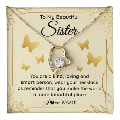 Forever Love Necklace 18K Yellow Gold Finish | 1 | Personalized To My Beautiful Sister Necklace From Brother You Are A Kind Loving Sister Birthday Gifts Jewelry Christmas Customized Gift Box Message Card | teecentury