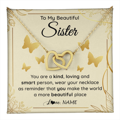 Interlocking Hearts Necklace 18K Yellow Gold Finish | 1 | Personalized To My Beautiful Sister Necklace From Brother You Are A Kind Loving Sister Birthday Gifts Jewelry Christmas Customized Gift Box Message Card | teecentury