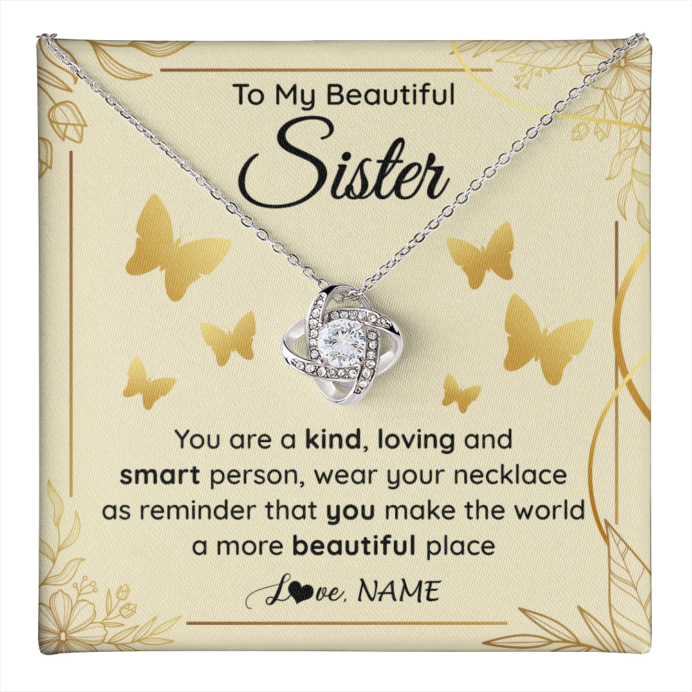 Love Knot Necklace 14K White Gold Finish | 1 | Personalized To My Beautiful Sister Necklace From Brother You Are A Kind Loving Sister Birthday Gifts Jewelry Christmas Customized Gift Box Message Card | teecentury