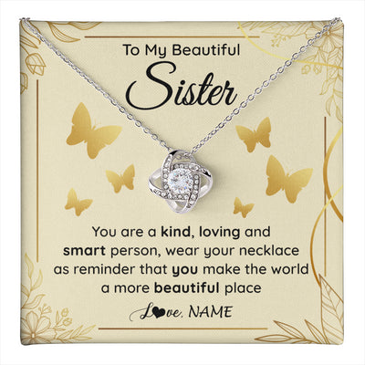 Love Knot Necklace 14K White Gold Finish | 1 | Personalized To My Beautiful Sister Necklace From Brother You Are A Kind Loving Sister Birthday Gifts Jewelry Christmas Customized Gift Box Message Card | teecentury