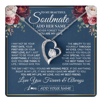 Forever Love Necklace 14K White Gold Finish | 1 | Personalized To My Beautiful Soulmate Gift Necklace You Are My Love Gifts For Wife From Husband Wife Birthday Valentines Day Custom Gift Box Message Card | teecentury.myshopify