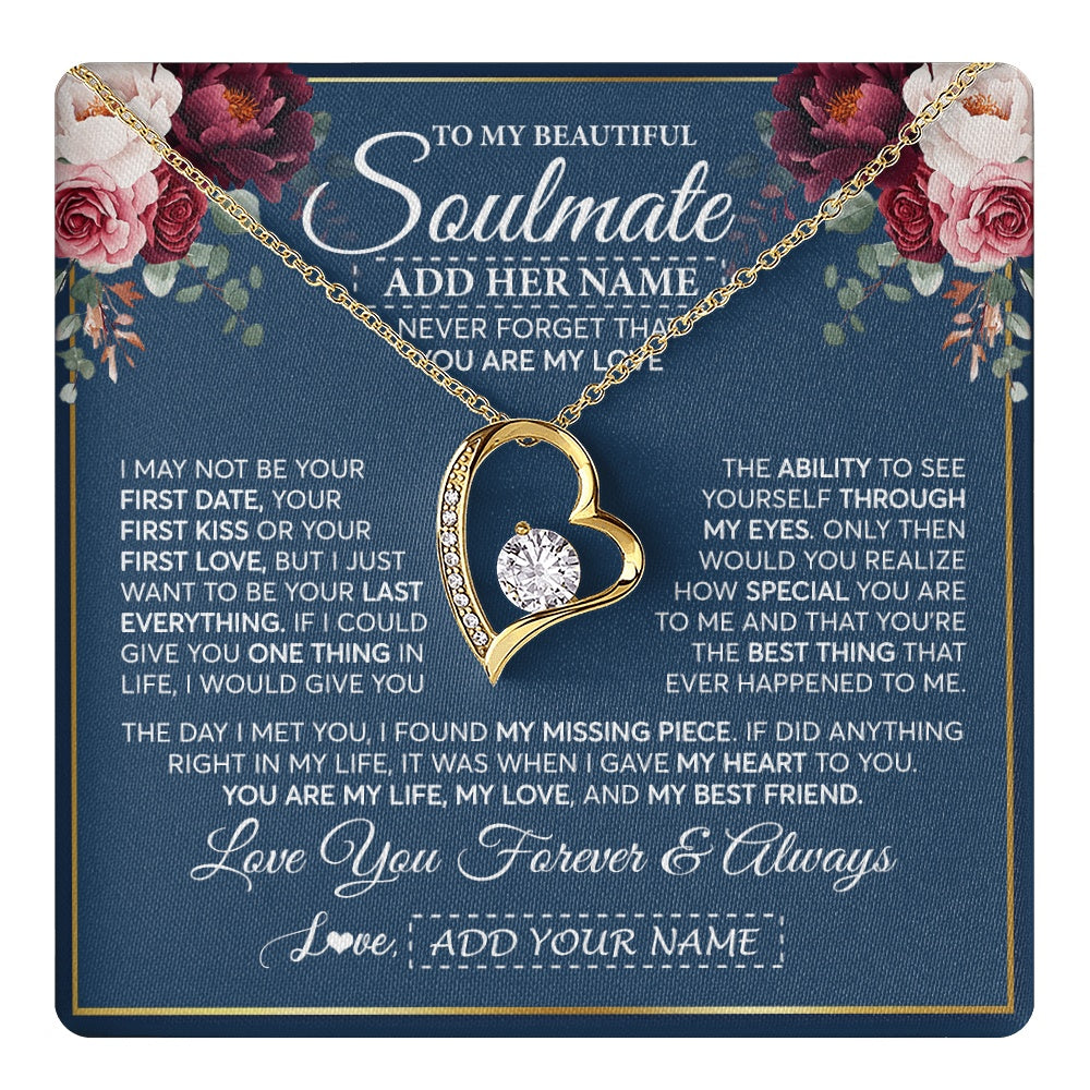 Forever Love Necklace 18K Yellow Gold Finish | 1 | Personalized To My Beautiful Soulmate Gift Necklace You Are My Love Gifts For Wife From Husband Wife Birthday Valentines Day Custom Gift Box Message Card | teecentury.myshopify