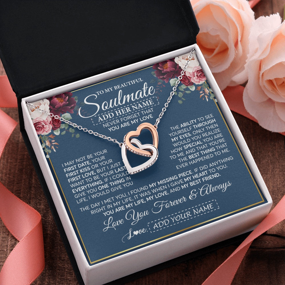 Interlocking Hearts Necklace Stainless Steel & Rose Gold Finish | 2 | Personalized To My Beautiful Soulmate Gift Necklace You Are My Love Gifts For Wife From Husband Wife Birthday Valentines Day Custom Gift Box Message Card | teecentury.myshopify