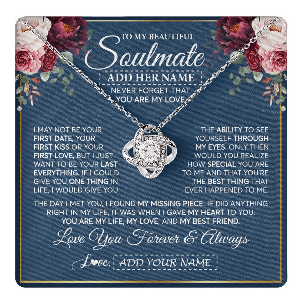 Love Knot Necklace 14K White Gold Finish | 1 | Personalized To My Beautiful Soulmate Gift Necklace You Are My Love Gifts For Wife From Husband Wife Birthday Valentines Day Custom Gift Box Message Card | teecentury.myshopify
