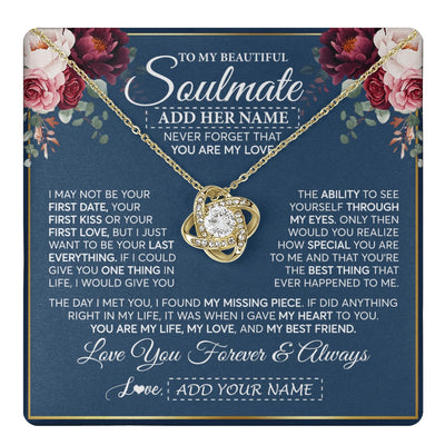 Love Knot Necklace 18K Yellow Gold Finish | 1 | Personalized To My Beautiful Soulmate Gift Necklace You Are My Love Gifts For Wife From Husband Wife Birthday Valentines Day Custom Gift Box Message Card | teecentury.myshopify