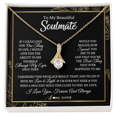 Alluring Beauty Necklace 18K Yellow Gold Finish | Personalized To My Beautiful Soulmate Necklace From Husband Boyfriend Feel My Love For Her Future Wife Girlfriend Birthday Anniversary Customized Message Card | teecentury