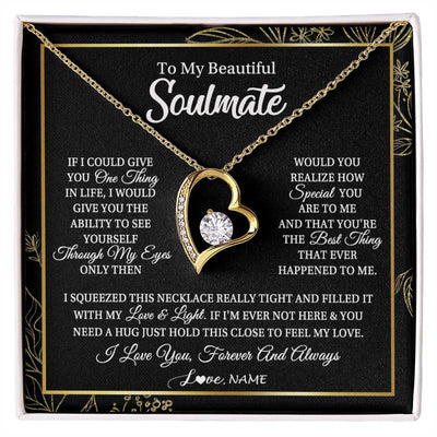 Forever Love Necklace 18K Yellow Gold Finish | Personalized To My Beautiful Soulmate Necklace From Husband Boyfriend Feel My Love For Her Future Wife Girlfriend Birthday Anniversary Customized Message Card | teecentury