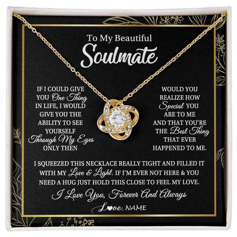 Love Knot Necklace 18K Yellow Gold Finish | Personalized To My Beautiful Soulmate Necklace From Husband Boyfriend Feel My Love For Her Future Wife Girlfriend Birthday Anniversary Customized Message Card | teecentury