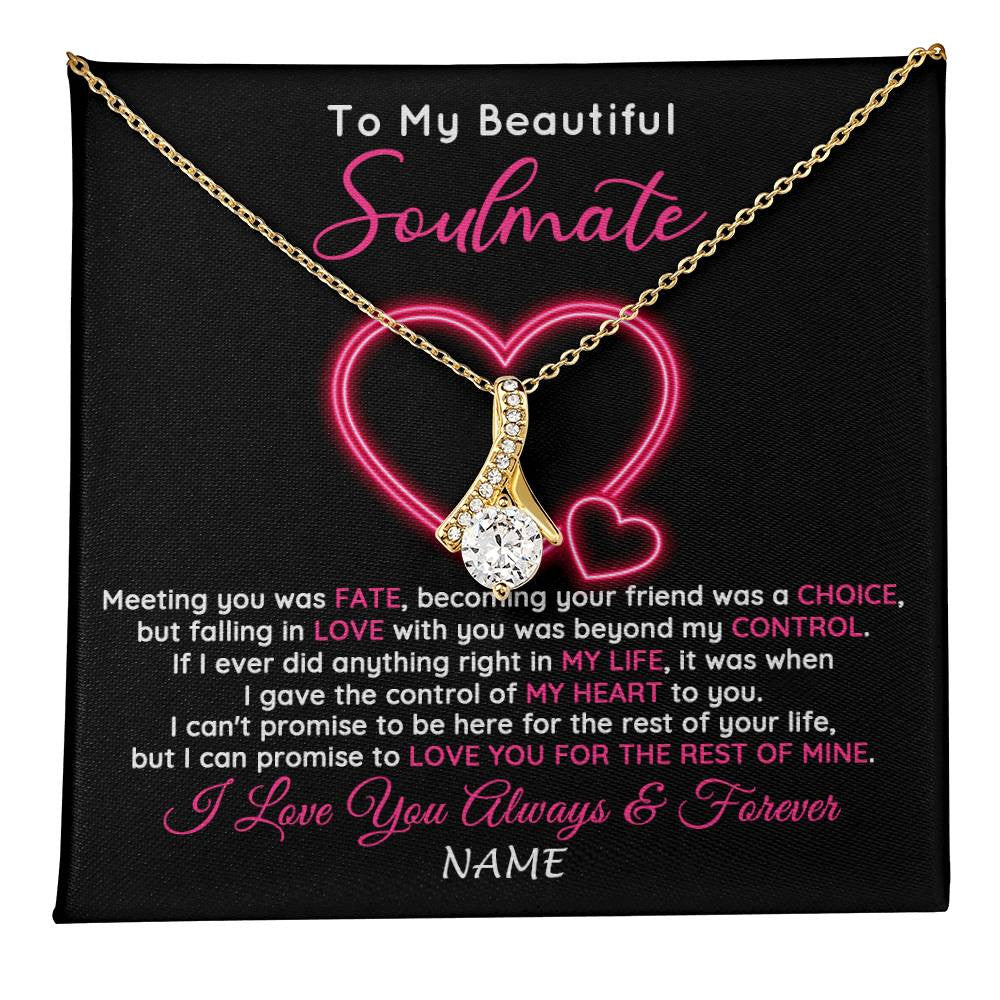 Alluring Beauty Necklace 18K Yellow Gold Finish | 1 | Personalized To My Beautiful Soulmate Necklace From Husband Falling In Love Wife Birthday Valentines Day Christmas Jewelry Customized Gift Box Message Card | teecentury