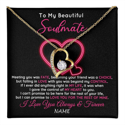 Forever Love Necklace 18K Yellow Gold Finish | 1 | Personalized To My Beautiful Soulmate Necklace From Husband Falling In Love Wife Birthday Valentines Day Christmas Jewelry Customized Gift Box Message Card | teecentury