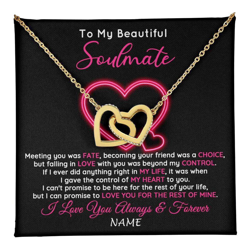 Interlocking Hearts Necklace 18K Yellow Gold Finish | 1 | Personalized To My Beautiful Soulmate Necklace From Husband Falling In Love Wife Birthday Valentines Day Christmas Jewelry Customized Gift Box Message Card | teecentury